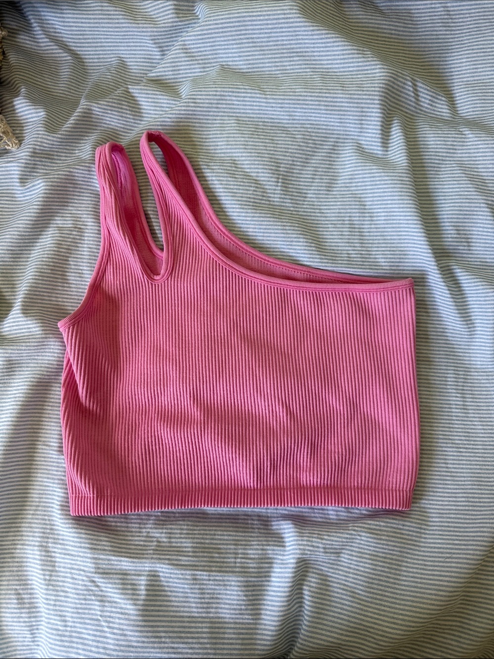 aerie Pink One-Shoulder Ribbed Crop Top